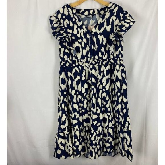 Bloom Chic NWT Notched Leopard Print Navy Cap Ruffle Sleeve Dress 14/16 - Picture 3 of 16